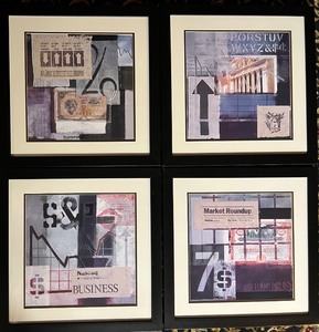 lot 11 image: Set of 4 Framed Abstract Wall Art Collage Prints