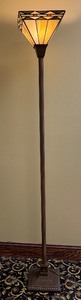 lot 24 image: Vintage Tiffany-Style Art Deco Floor Lamp with Stained Glass Style Shade