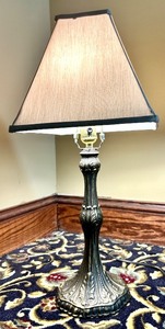 lot 27 image: Elegant Vintage Metal Table Lamp with Beige Shade