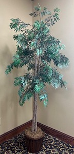 lot 30 image: Artificial Indoor Tree with Faux Leaves and Wooden Pot
