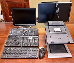 lot 57 image: Dell and LG Computer Accessories Set 3 Keyboards, 2 Monitors, Docking Station