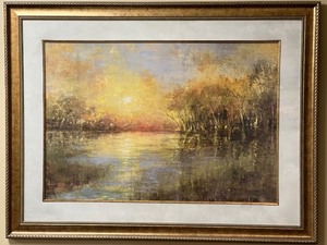 lot 59 image: Framed Landscape Painting with Gold-Tone Frame