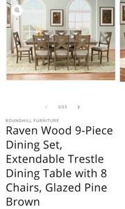 Raven Wood Dining Set table and 7 chairs