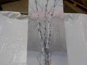 lot 17 image: 12 x 24 Canvas Birch Tree Painting...