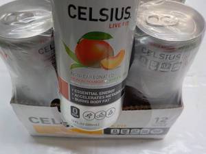 lot 90 image: 12 pack Celsius 12 oz Peach Mango G...