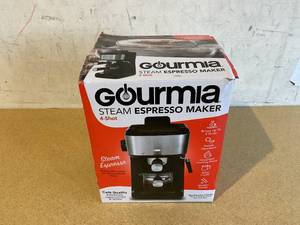 lot 237 image: Gourmia 4-Shot Steam Espresso, Cappuccino, and Latte Maker with Frothing Wand 1.5L Capacity, 900W Electric