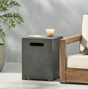lot 655 image: Reign Metal Outdoor Tank Holder Side Table, Concrete Finish