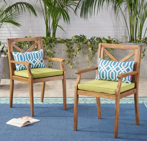 lot 658 image: Outdoor Acacia Wood Dining Chair with Cushions, Teak,Green