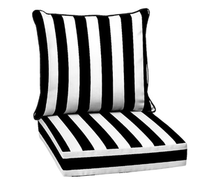 lot 660 image: ARDEN 24-in x 24-in 2 -Piece Black Cabana Stripe Deep seat patio chair cushion