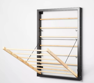 lot 674 image: Wall Mounted Drying Rack Black - Brightroom Steel Pull Down Clothes Dryer, Folding Mountable