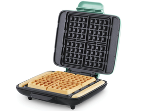 lot 677 image: Dash Deluxe No-Drip Waffle Iron Maker Machine 1200W  Hash Browns, or Any Breakfast, Lunch, & Snacks with Easy Clean, Non-Stick  Mess Free Sides, Aqua