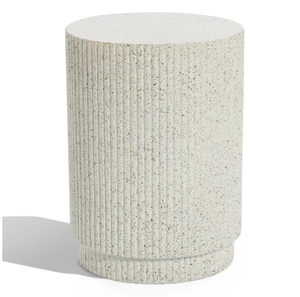 lot 703 image: LuxenHome Outdoor Side Table, 17 Ivory White Cement Round Patio End Table,Outdoor Coffee Table for Garden Poolside,Accent Side Table