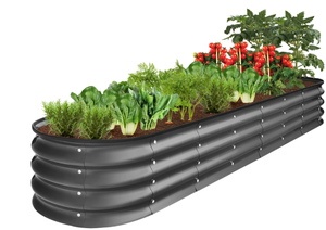lot 706 image: Outdoor Metal Raised Oval Garden Bed for Vegetables, Flowers - 8x2x1ft
