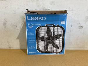 lot 378 image: Lasko Box Fan Black 20 Portable Floor Fan, 3 Speeds, Indoor Use
