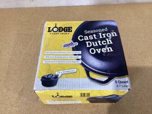 lot 680 image: Lodge 5qt Cast Iron Dutch Oven Black, 2-Piece Set
