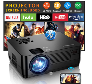 lot 39 image: ROCONIA 5G WiFi Bluetooth 4K Support Native 1080P, 15000LM Full HD Movie Projector, LCD Technology 300 Display Home Theater