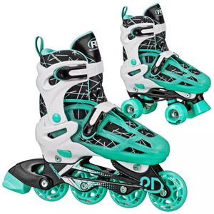 lot 107 image: Roller Derby Mint Prodigy Kids Adjustable Inline-Quad Combo Skates Size 3-6