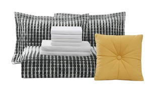 lot 358 image: 10PCS Full Size Mainstays Black and White Geo Stripe Bed in a Bag Comforter Set with Sheets