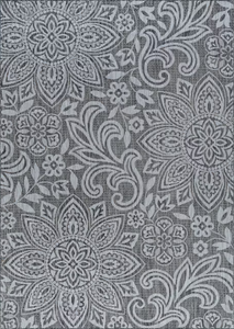 lot 613 image: Tayse Veranda Flatweave Polypropylene Charcoal Rectangular IndoorOutdoor FloralBotanical Coastal Area rug