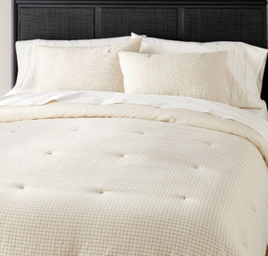 lot 432 image: Hearth & Hand with Magnolia 3pc Mini Grid Stitch Comforter Bedding Set Railroad Gray Full and Queen