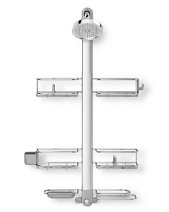 lot 445 image: Simplehuman XL Adjustable Hanging Shower Caddy - Stainless SteelAnodized Aluminum