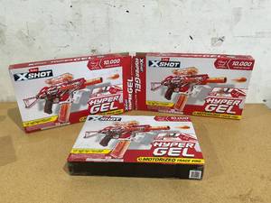 lot 473 image: LOT OF 3 XSHOT Hyper Gel Trace Fire Blaster, Outdoor, (10,000 Hyper Gel Pellets) by ZURU