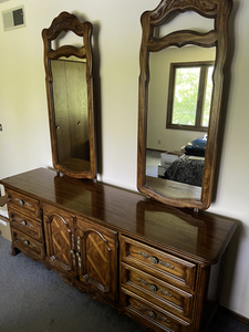DREXEL Heritage 'Cabernet' Collection French Country Style Vintage Long Dresser with Solid Wood with Side-by-Side mirrors - Beautiful!