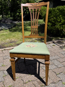 lot 14 image: Wooden Chair with Floral Embroidered Seat