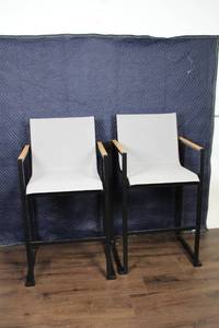 lot 128 image: Set of 2 Modern Bar Stools with White Fabric and Metal Frame