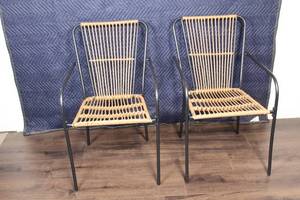 lot 130 image: Set of 2 Modern Rattan and Metal Armchairs