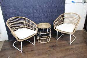 Set of 2 Wicker Lounge Chairs with Cushions and Side Table