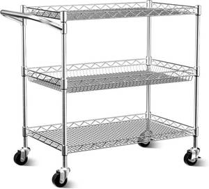 lot 13 image: Vanzbon 3-Tier Heavy Duty Metal Kitchen Utility Cart with Wheels