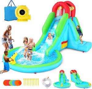 lot 31 image: Whubefy Inflatable Water Slide ParkBounce House for Kids 3-6