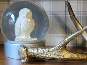 lot 48 image: Golden Antler and Owl Snow Globe Dcor