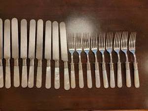 lot 42 image: Sterling Banded Mother of Pearl Handled Knife & Fork Service