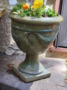 lot 86 image: Olive Glazed Drape Outdoor Planter