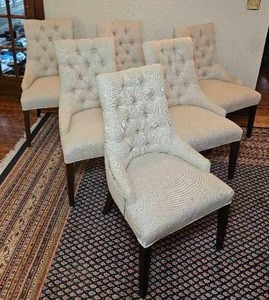 lot 8 image: Restoration Hardware Cream Tufted Dining Chair Set