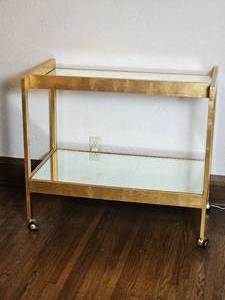 Fenton Mirrored Gold Gilt Bar Cart  Beveled Mirror Shelving