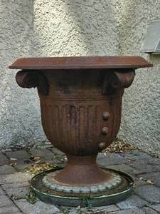 lot 79 image: Cast Iron Footed Urn Panter with Ribbed Detailing