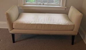 lot 57 image: Taupe Cushioned Bench with Tack Trim