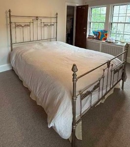 lot 36 image: French Provincial Steel Queen Bedframe