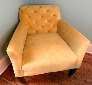 lot 64 image: Custard Yellow Tufted West Elm Accent Chair