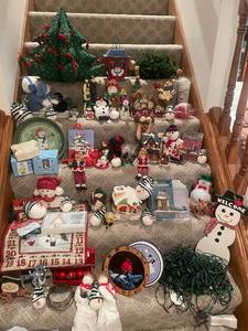 lot 55 image: Large Collection of Christmas Decorations Including Snowman Figures and Tree Ornaments