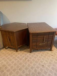 lot 72 image: Pair of Vintage Wooden End Tables with Storage