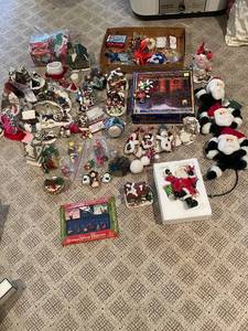 lot 75 image: Large Collection of Christmas Decor Including Snow Village and Santa Figurines