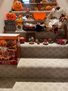 lot 76 image: Collection of Halloween Decorations and Harvest Apple Orchard Village Set