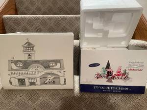 lot 98 image: Department 56 Neighborhood Christmas Scene and Village Air Hangar