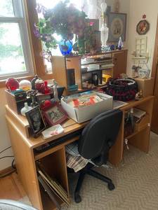 lot 104 image: Desk, Chair and a Collection of Home Decor, Art, and Knickknacks