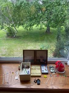 lot 140 image: Collection of Glass Stir Sticks, Wine Charms, and Frames