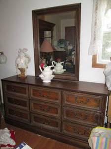 lot 703 image: bedroom dresser  64 x 18 x 32  mirror is 31 x 43